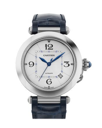 Cartier Steel Pasha Silver Dial Blue Croc WSPA0010