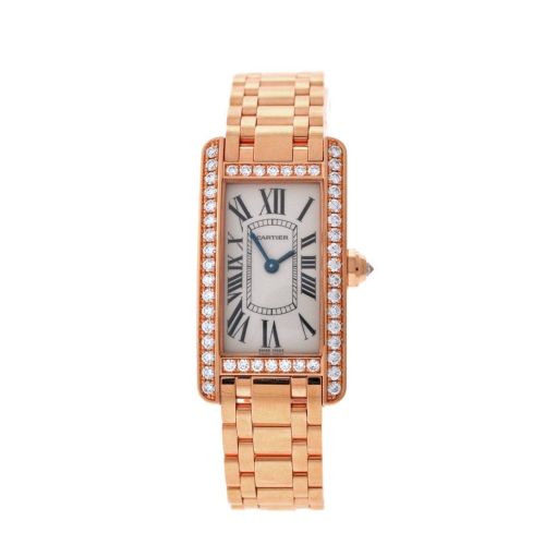 Cartier Tank Americaine Small 18K Pink Gold Case set with Diamonds Silver Dial Ladies Watches WB7079M5 Pre-Owend